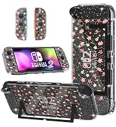 GLDRAM Cute Case for Nintendo Switch 2 (2025), Clear Glitter Sakura PC Protective Case + Split PC...