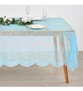60x120 Inches Blue Lace Tablecloth Rectangle Vintage Embroidered Lace Table Cover for Wedding Par...