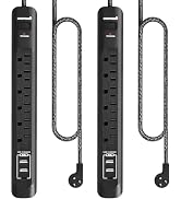 2 Pack Power Strip Surge Protector - 5Ft Extension Cord with 6 Outlets with 3USB Ports(1 USB C) P...