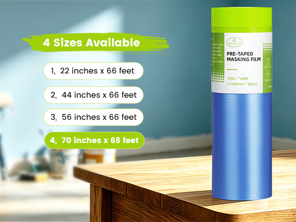 70" x 66' pre taped paint drop cloth for large area one-piece seamless covering