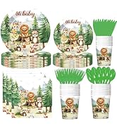 Yinbanban Jungle Style Birthday Plates and Napkins Party Supplies,Plastic Silverware, Paper Cups,...