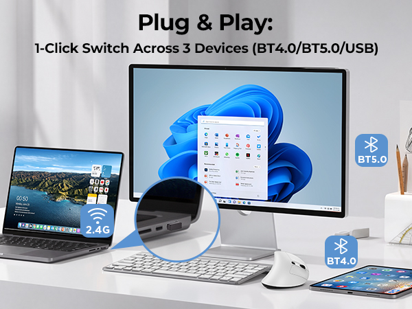 bluetooth mouse for macbook pro air ipad wireless 2.4G multi device switcher mac windows pc