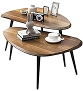 SURUIM Oval Coffee Table Set - 2-Piece Combination, Wood Grain Design, Sturdy Metal Legs for Mode...