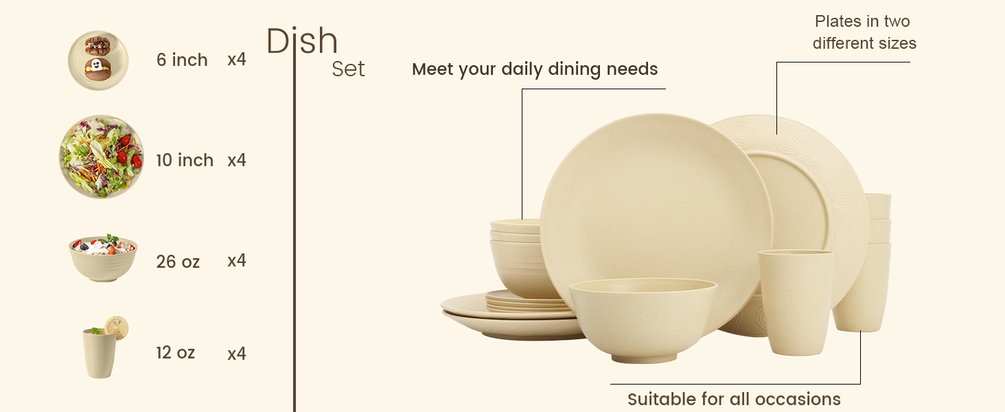 wheat straw dinnerware plates set cup set bowl set service for 8 service for6 service for 4 dishes