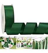 HUIHUANG 1-1/2 inch Double Face Satin Ribbon, Polyester Forest Green Ribbon 50 Yards Per Roll for...