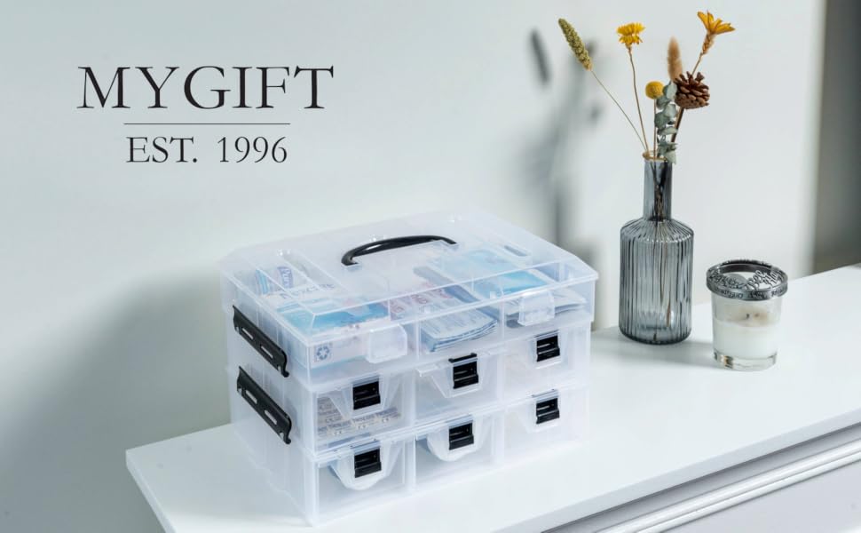 MyGift 11 Inch Stackable Storage Container Clear Plastic Arts Crafts Sewing Supplies Organizer Case