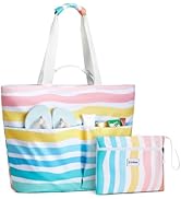 G4Free Beach Bags for Women Sandproof Foldable Beach Bag Tote with Waterproof Compartment Pool Tr...