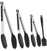 Kitchen Tongs with Silicone Tips, Cooking Tong Set 7/9/12 in and Oil Brush | 600ºF Heat Resistant...