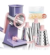 Nexsujo Upgraded Rotary Cheese Grater with 3 Interchangeable Stainless Steel Drums, One-Press Pow...