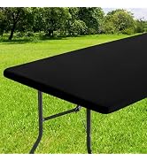 smiry Rectangle Tablecloth, Elastic Fitted Flannel Backed Vinyl Tablecloths for 6ft Folding Table...
