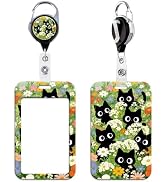 Cute Black Cats ID Badge Holder Flowers Keychain Retractable Badge Reel with ID Holder for Keys &...
