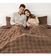 VELLUBAM Faux Rabbit Fur Bubble Electric Blanket King Camel - Fluffy Thick Heated Blanket with Du...