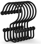 Goowin Shower Curtain Hooks, 12 Pcs Shower Curtain Rings, Durable Rust Proof Black Shower Curtain...