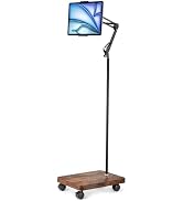 HULISEN Tablet Floor Stand with Wheels, Rolling Stand with 5lb Wood Base | Adjustable Height, Ang...