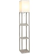 Brightech Maxwell Charger - Modern Shelf Floor Lamp with USB Charging Ports & Electric Outlet - C...