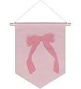foedor Coquette Trendy Pink Bow Canvas Hanging Pennant Flag Banner,Preppy Aesthetic Wall Decor fo...