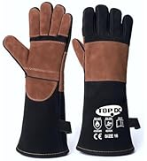 TOPDC Welding Gloves 16Inch 1000?Heat/Fire Resistant Reinforced Leather Fireproof Gloves with Kev...