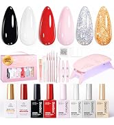 Beetles 22 Pcs HEMA-Free Gel Nail Polish Kit with U V Light - 6 Color Pink Black White Red Shiver...