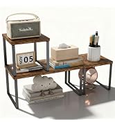 Aothia Wood Desktop Shelf for Top of Desk - 2-Tier Adjustable Bookshelf Organizer, Freestanding S...