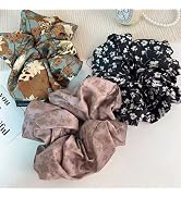 TUCEWP Scrunchies for Women Girls 3Pcs Big Floral Scrunchies Long Thick Curly Hair Bandana Scrunc...