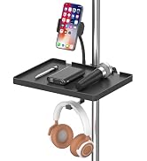 Universal Microphone Stand Tray with Phone Holder & Headphone Hanger - Adjustable Mic Stand Tray ...