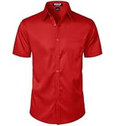 JEMITOP Men's Stretch Slim Fit Dress Shirts Formal Wedding Prom Short Sleeve Button Down Shirt wi...