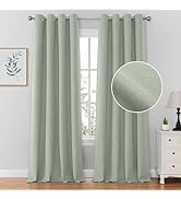 HOMEIDEAS 100% Sage Green Blackout Curtains for Bedroom Linen Curtains 84 Inch Length 2 Panels fo...