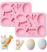 Easter Bunny Silicone Molds, 14-Cavity Egg Rabbit with Carrot Baking Mold Tray for Candy Chocolat...