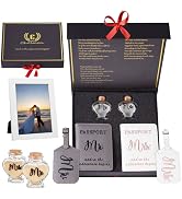 Chelmon Mr and Mrs Luggage Tags Passport Holder Honeymoon Sand Keepsake Jar and Wedding Picture F...