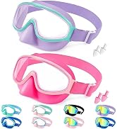 Vvinca Kids Swim Goggles with Nose Cover Comfort Fabric Strap, Wide View Diving Mask Anti-Fog/UV ...