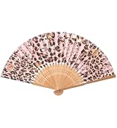 Salutto Hand Fan Bamboo Printed Pattern Folding Fan For Party Wedding Gift Leopard Flower