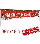 Large Merry Christmas Banner | Outdoor Red Christmas Banner Decorations | Xmas Outdoor & Indoor H...
