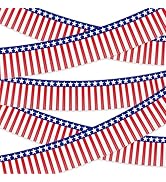 2 Pack 1.2 x 20 ft Patriotic Red White Blue Metallic Foil Fringe Garland, American Flag USA Strea...