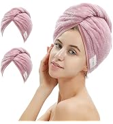 M-bestl 2 Pack Microfiber Hair Towel Wrap,Hair Drying Towel with Button Design,Head Towel to Dry ...