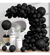 Black Balloon Garland Kit, Black Balloons Different Sizes 113 Pack 18/12/10/5 Inch Matte Black La...