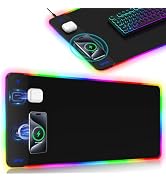 Magnetic Charging Mouse Pad 31.5x15.75, 15W Fast Wireless Charging Desk Mat, XXL Desk Pad RGB Gam...