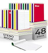 Rosmonde 48 Pack Bulk Spiral Steno Book, 6" x 9" Gregg Ruled Steno Notebook, Assorted Covers, 80 ...
