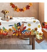 Arquiel Thanksgiving Turkey Rustic Tablecloth Waterproof, Pumpkins Table Cloth Rectangle, Washabl...