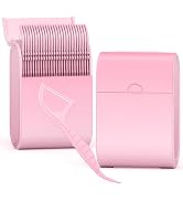 Portable Dental Floss Case 2 Box with 52 Count Floss Picks, Twin Line Design,Pink,Mint Flavor - T...