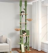 PAWZ Road Cactus Cat Tree Floor to Ceiling Cat Tower with Adjustable Height(85-112 Inches), 7 Tie...