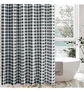 Biscaynebay Textured Fabric Shower Curtains 72" X 72", Black & White Printed Checkered Linen Mode...