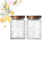 Vintage Glass Jars with Wood Lids - Airtight Canisters Sets for Kitchen Countertop and Bathroom, ...