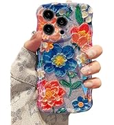 EYZUTAK Case for iPhone 15 Pro Max, Colorful Retro Oil Painting Flower Laser Glossy Cute Curly Wa...