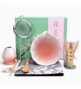Joyscale Matcha Whisk Set Gradient Pink, Matcha Bowl with Spout 8 Pcs Matcha Kit Set for Making B...