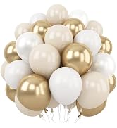 White and Gold Balloons, 12 Inch White Sand Gold Metallic Latex Balloons, Beige Gold Party Balloo...