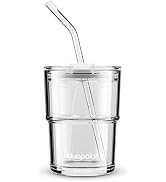 BLUEPOLAR 13oz/400ml Glass Water Tumbler with Straw and Lid Sealed Carry On Thick Wall Iced Coffe...