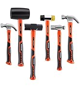 PINOZE 6-Piece Hammer Mallet Set with Fiberglass Handle Forge Steel Head, 16oz Ball Pein Hammers ...