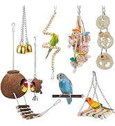 Toys for Bird Parakeet Toy Bird Perch Bird Cage Hammock Coconut Hideaway with Ladder Hanging Bell...