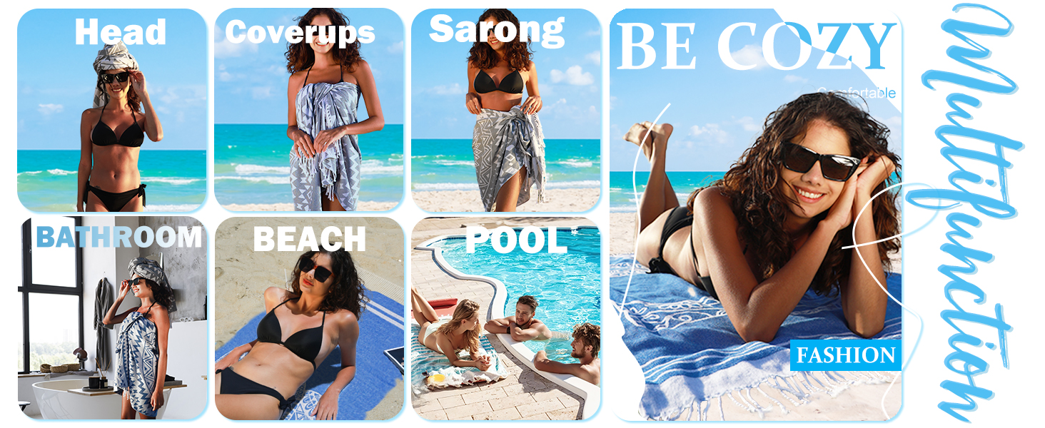 Widdonen Thin Turkish Beach Towel Quick Dry Absorbent Cotton Lightweight Bath Pool Towels Oversized