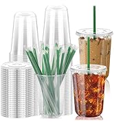GGOLDMER 25 Set Clear Plastic Cups with Lids and Straws, 16oz Disposable Plastic Iced Coffee Cups...